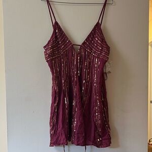 NWOT Free People Burgundy Sequin Mini Dress